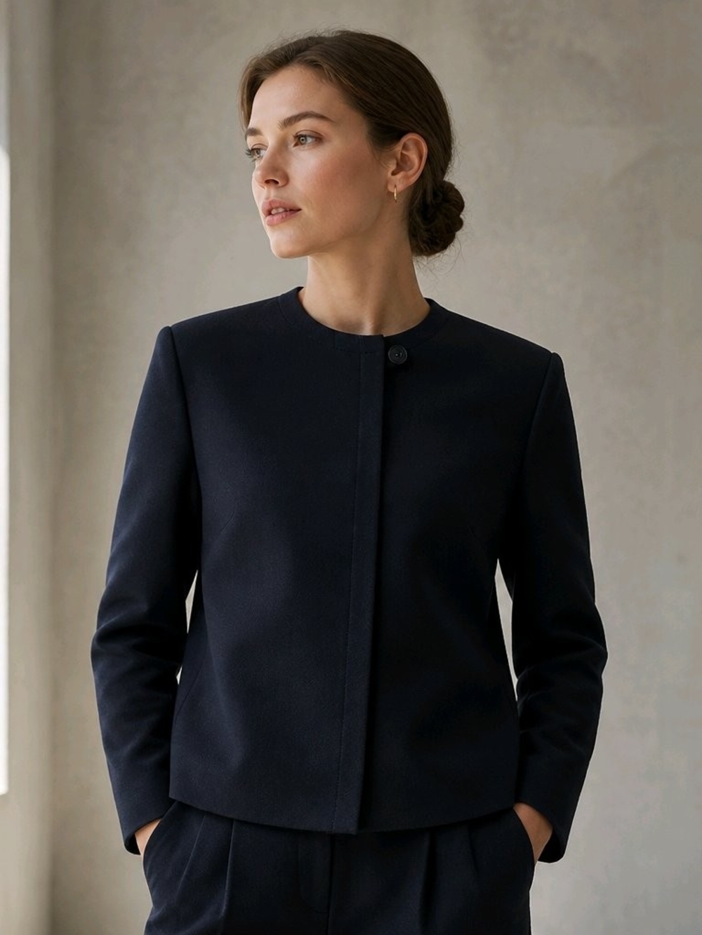 Theory Minimalist Black Collarless Blazer Asymmetric Single Button Jacket